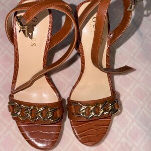 Guess Tan Heels with Gold Chain Accent